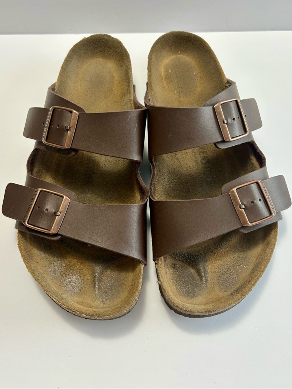 Birkenstock Brown Two-Strap Sandals with Buckles